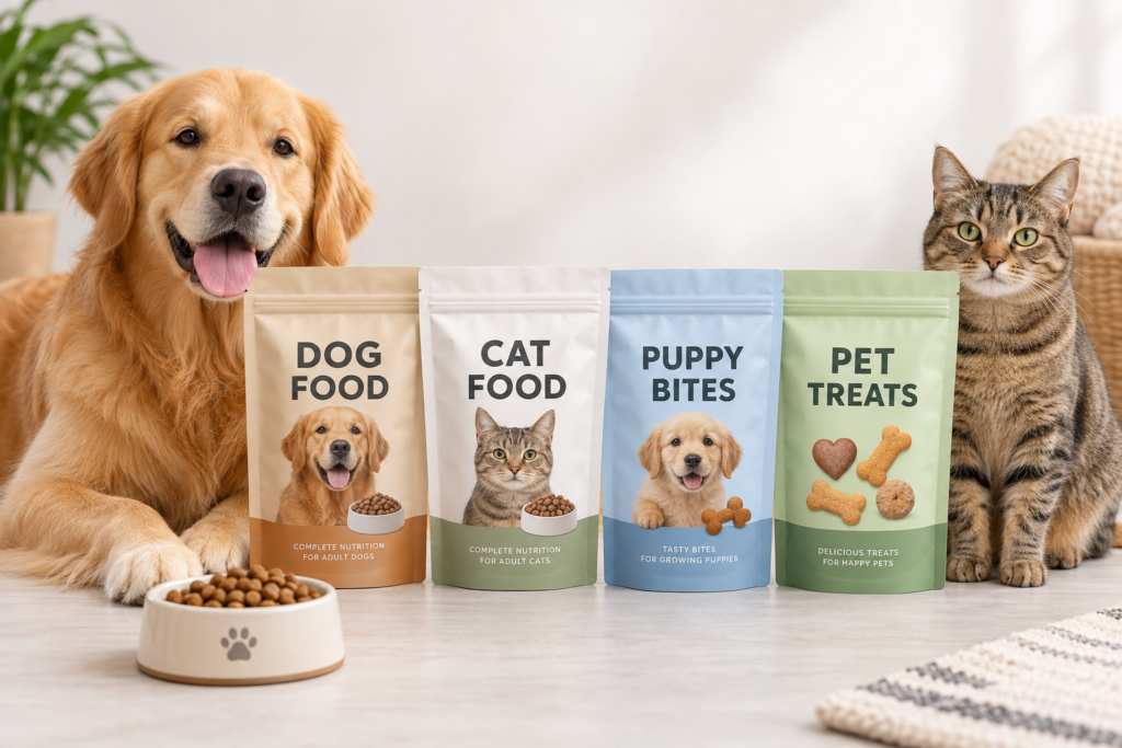 Finished pet food stand-up zipper pouches